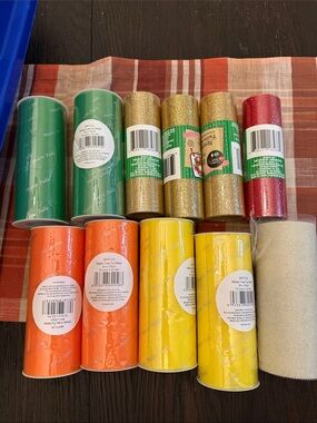 Assorted Party Tulle and Glitter Rolls - Green, Gold, Red, Orange, Yellow, Cream